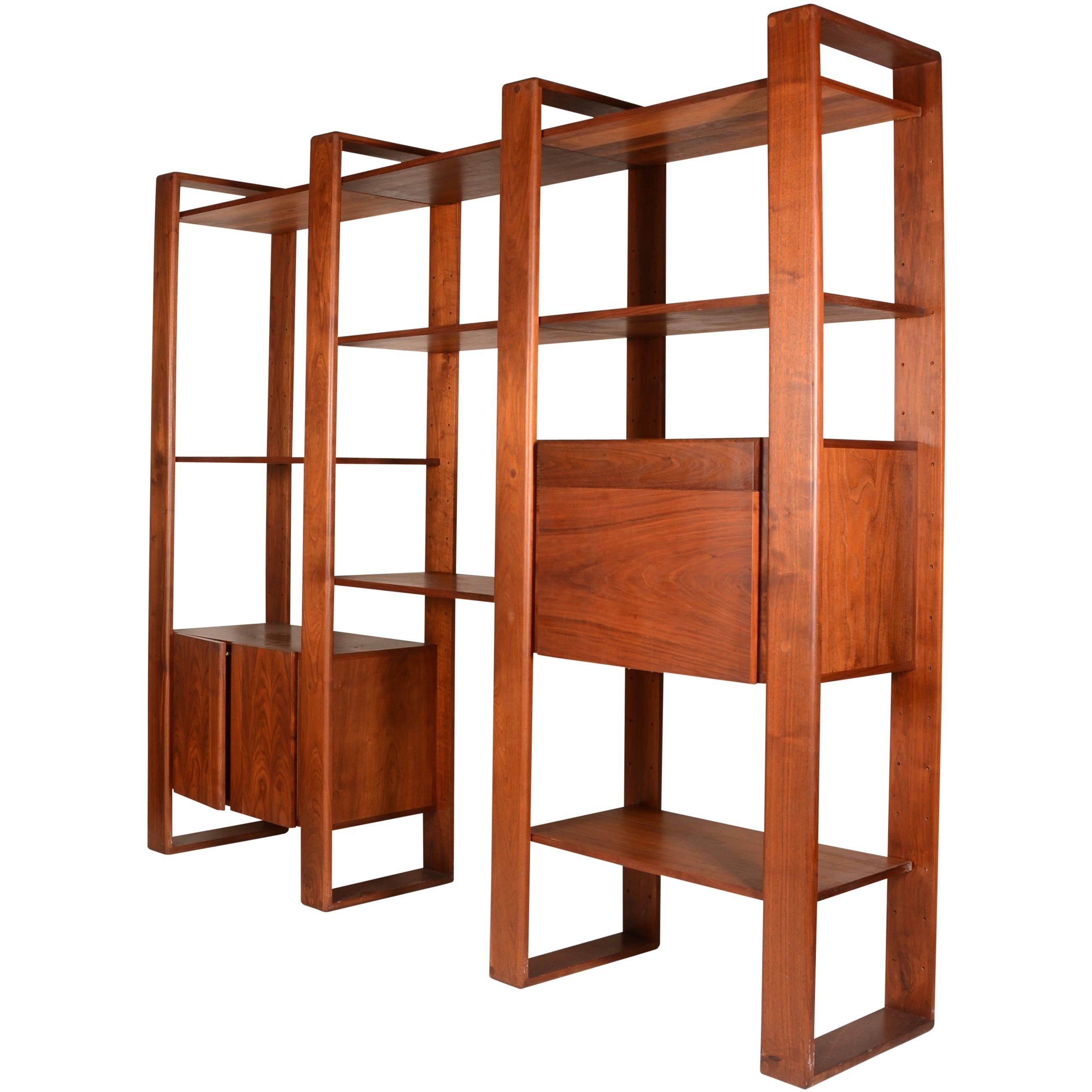 Lou Hodges Walnut Freestanding Wall Unit Shelving System