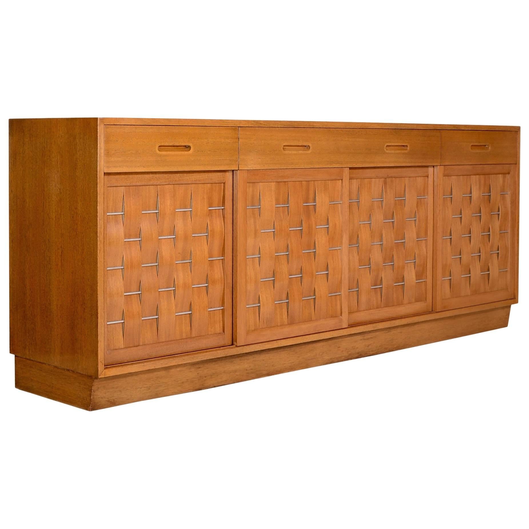 Mahogany Basket Weave Credenza by Edward Wormley for Dunbar For Sale