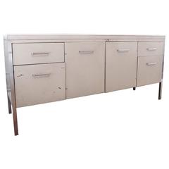 Knoll-Style Steel and Marble Credenza with Marble Top 