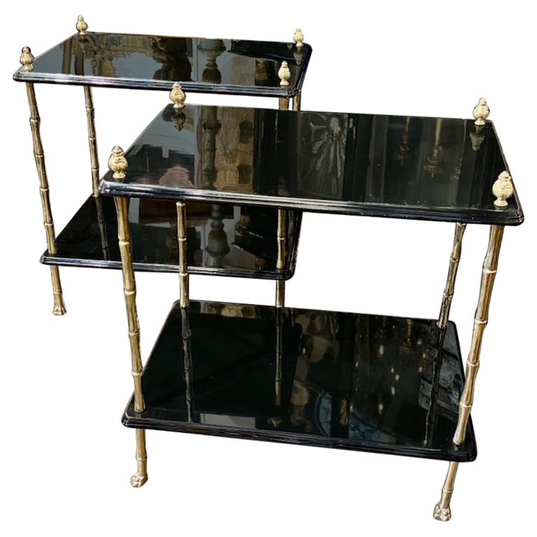Pair of Italian Regency Style Black Lacquered Tables