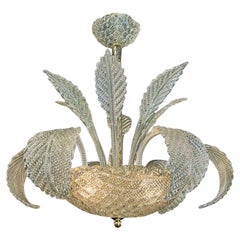 Modern Murano Leaf Form Chandelier in Fontana Green