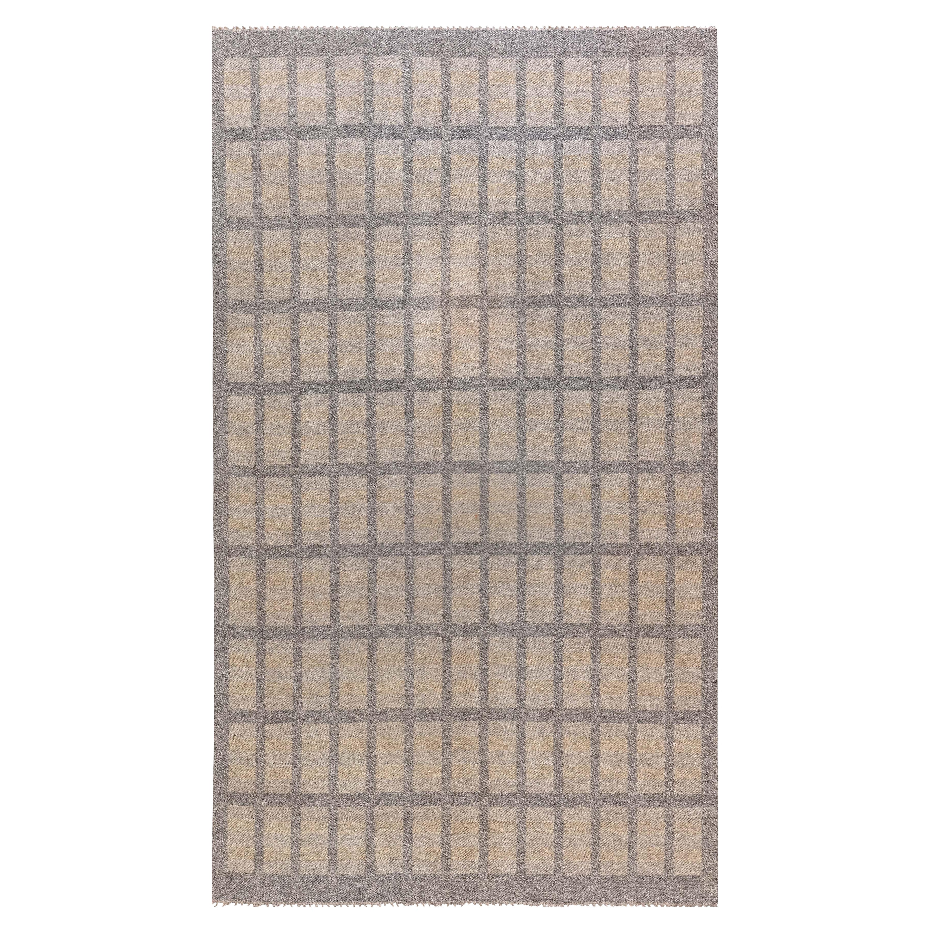 Doris Leslie Blau Alfombra sueca vintage de tejido plano de doble cara