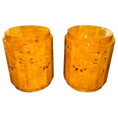 Pair of Modern Milo Baughman Manner Burl Walnut Side Tables