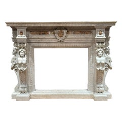 Carved white marble fireplace, breccia inserts, second half of the 19th century
