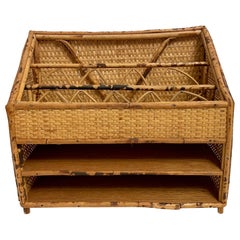 Vintage Bamboo And Rattan Letter Holder Desk Organizer
