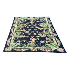 Vintage French Aubusson Wool Rug - Tropical Fruit & Flowers with Monkeys