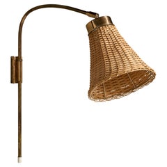 Josef Frank, Wandleuchte, Messing, Rattan, Schweden, 1950er Jahre