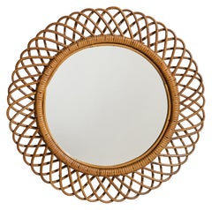 Italian Designer, Wall Mirror, Bamboo, Rattan, Italy, 1960s