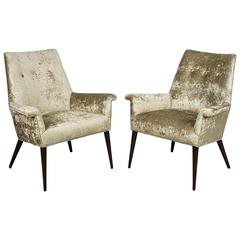 Sculptural Pair of Lounge Chairs in Champagne Velvet, Italy, 1950s