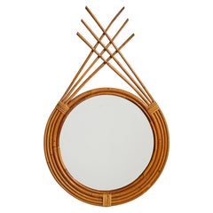 French Designer, Wall Mirror, Bamboo, Rattan, France, 1960s