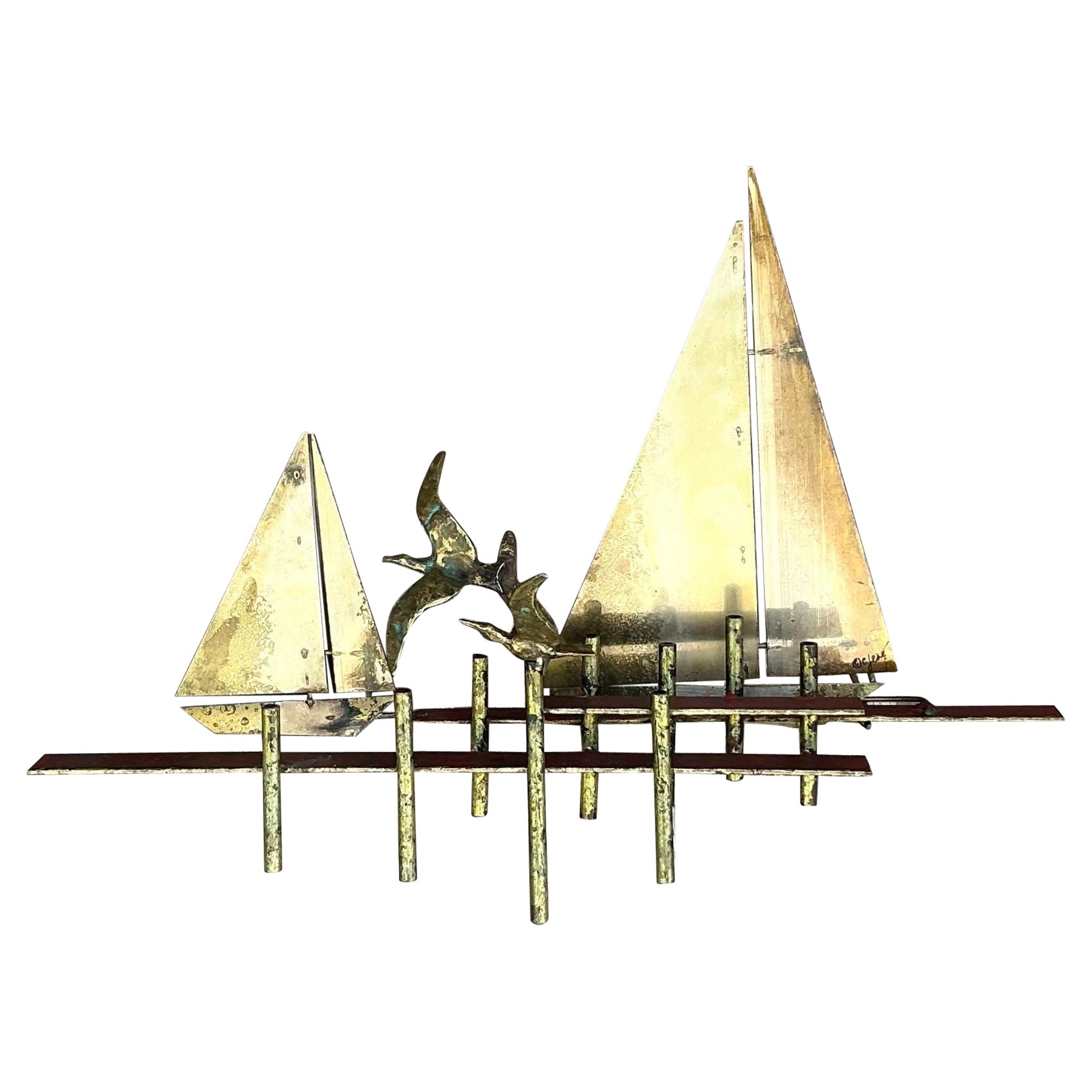 Scultura da parete a forma di barca a vela vintage di Curtis Jere
