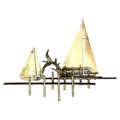 Wandskulptur eines Segelbootes von Boho Curtis Jere, Vintage
