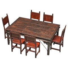 Set of Antique Rajasthan Courtyard Door Dining Table with 6 Spanish Chairs