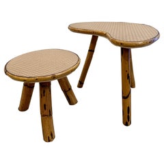 Französische Riviera Bambus-Beistelltische aus Bambus mit Gucci-Stoffplatten (Set von 2)