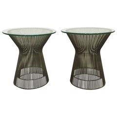 Pair of End Tables with Trumpeting Wire Bases by Warren Platner for Knoll