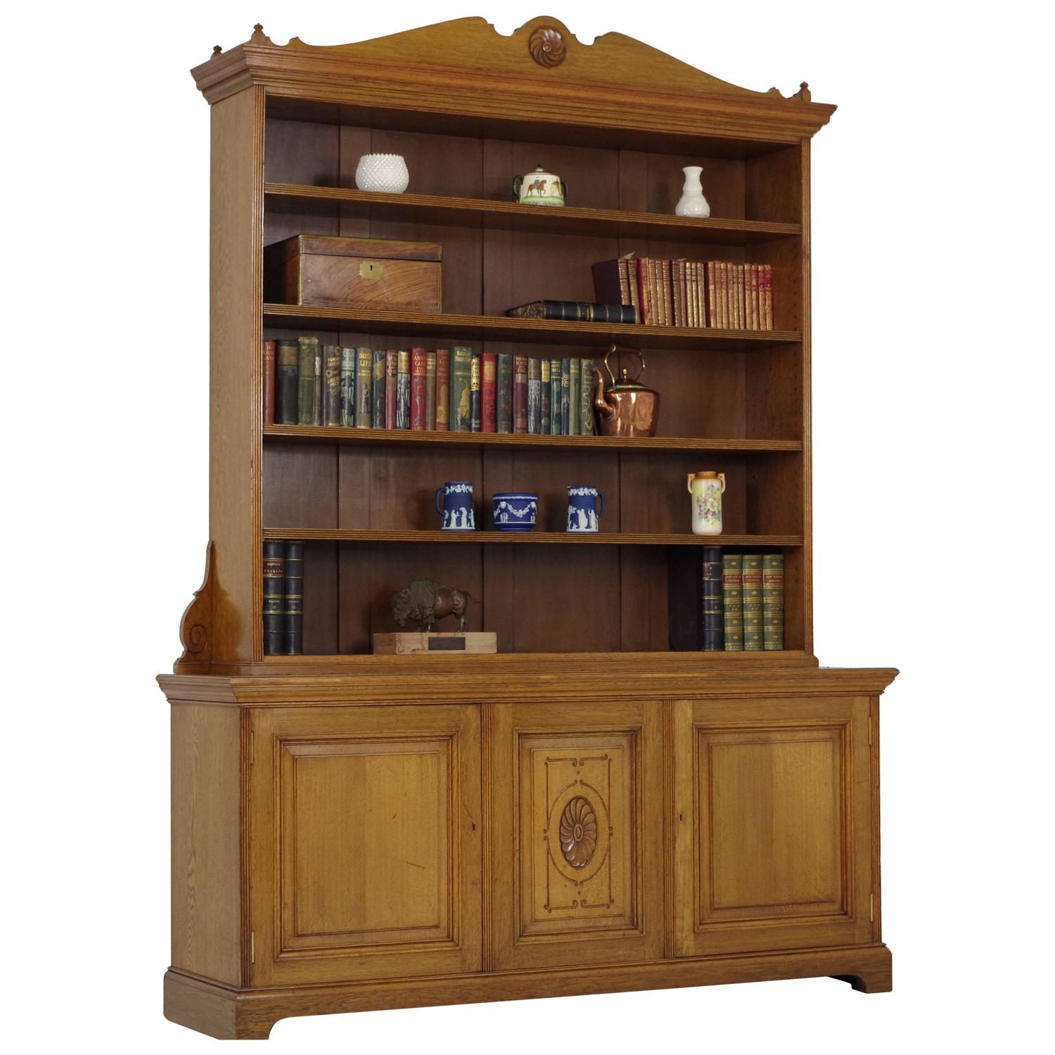 Large Antique Victorian Solid Oak Open Bookcase, Display 1870