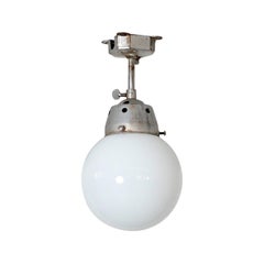Vintage Industrial Opaline Glass Globe Light with Raw Metal Mounting