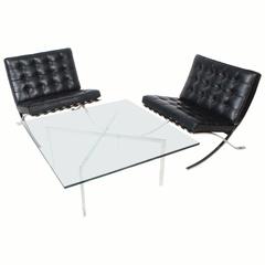 Pair of Barcelona Chairs & Coffee Table by Mies van der Rohe for Knoll