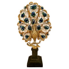 Antique French Gold Bronze & Colorful Beadwork Peacock Lamp, CIRCA 1915