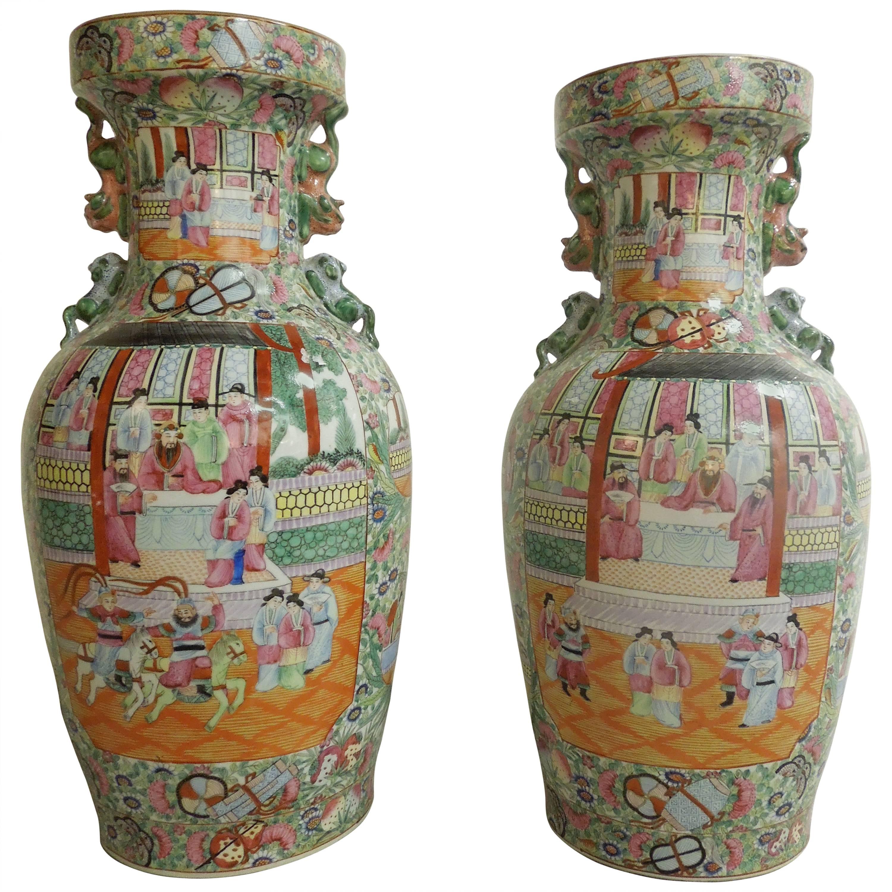Pair of Large Stunning Designer Chinoiserie Family Dynasty Urns