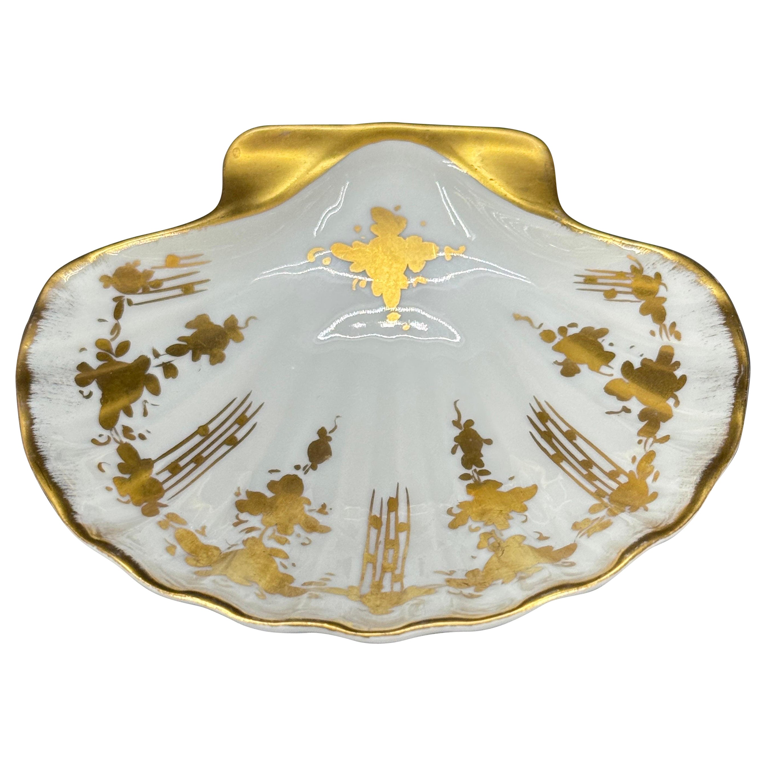 French Limoges Porcelain Shell Gilt Trinket Jewelry Dish Tray