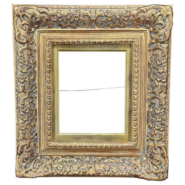 Antique Wood Rectangular Gold Silver Gilt Art Frame For Sale at 1stDibs