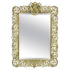 Antique French Renaissance Louis XV Gilt Bronze Figural Cherubs Beveled Mirror