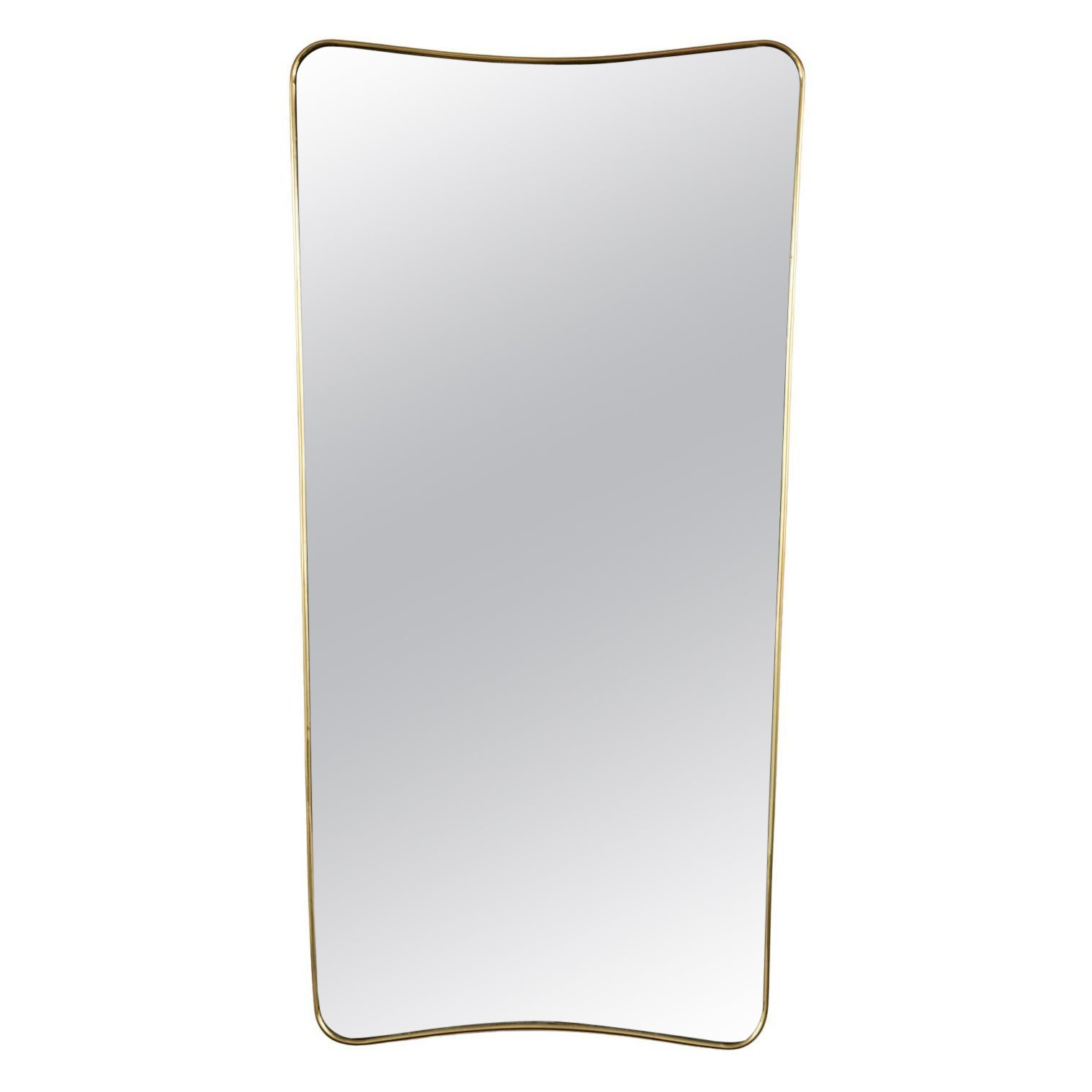 Italian Modernist Tapered Shield-Shape Brass Mirror