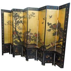 Gorgeous Vintage 40s Chinese Coromandel Floral and Bird Screen