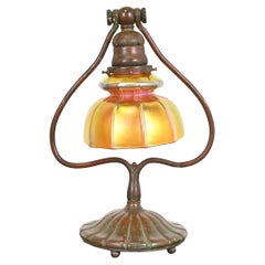 Tiffany Studios New York Bronze Harp Favrile Iridescent Art Glass Desk Lamp