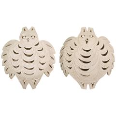 Pair of Georges Pelletier Ceramic "Owl" Sconces, circa 1970, France