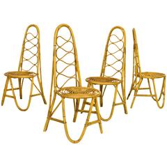 Series of Four Rattan Chairs, circa 1960, France 6