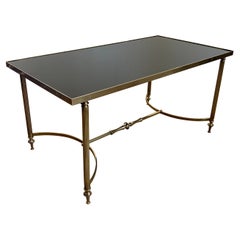 Brass Coffee Table with Black Lacquered Glass Top by Maison Jansen