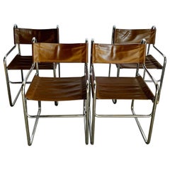 Mcm Brown Naugahyde and Chrome Dining Chairs - Set of 4