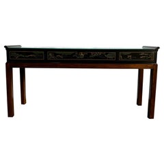 Consola Vintage Chinoiserie Negra y Dorada Pintada a Mano de Drexel