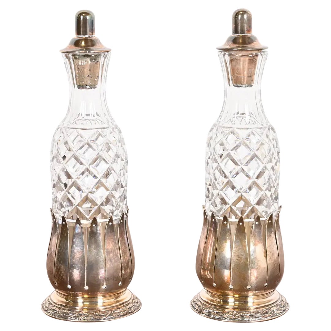 Tiffany & Co. Antique Victorian Silver Plate and Cut Crystal Bottles, Pair