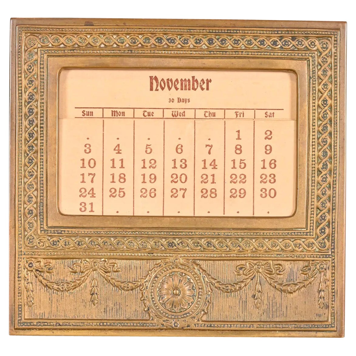 Tiffany Studios Nueva York Adam Bronce Doré Marco de escritorio para calendario o cuadro