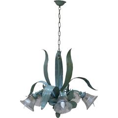 Pair of Painted Tôle Chandeliers, France, circa 1950s