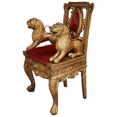 Mid-Late 19th Century Indian Throne Chair with Gold Finish