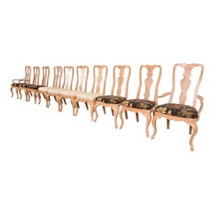 Drexel Heritage Queen Anne Sillas de Comedor de Roble Tallado y Madera de Burl, Juego de Diez