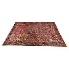 Semi-Antique Hand-Woven Persian Heriz Room Size Wool Area Rug, Circa 1940s