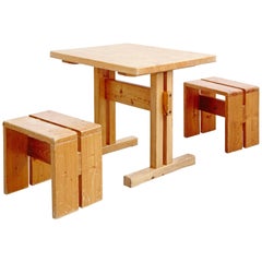 Charlotte Perriand Table and Stools for Les Arcs