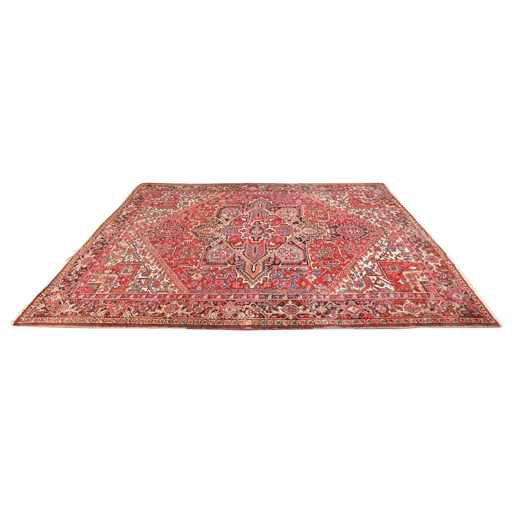Vintage Hand-Woven Persian Heriz Room Size Wool Area Rug
