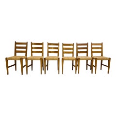 Mid-Century Modern Set of 6 Chairs, Oak and Rope, 1970s