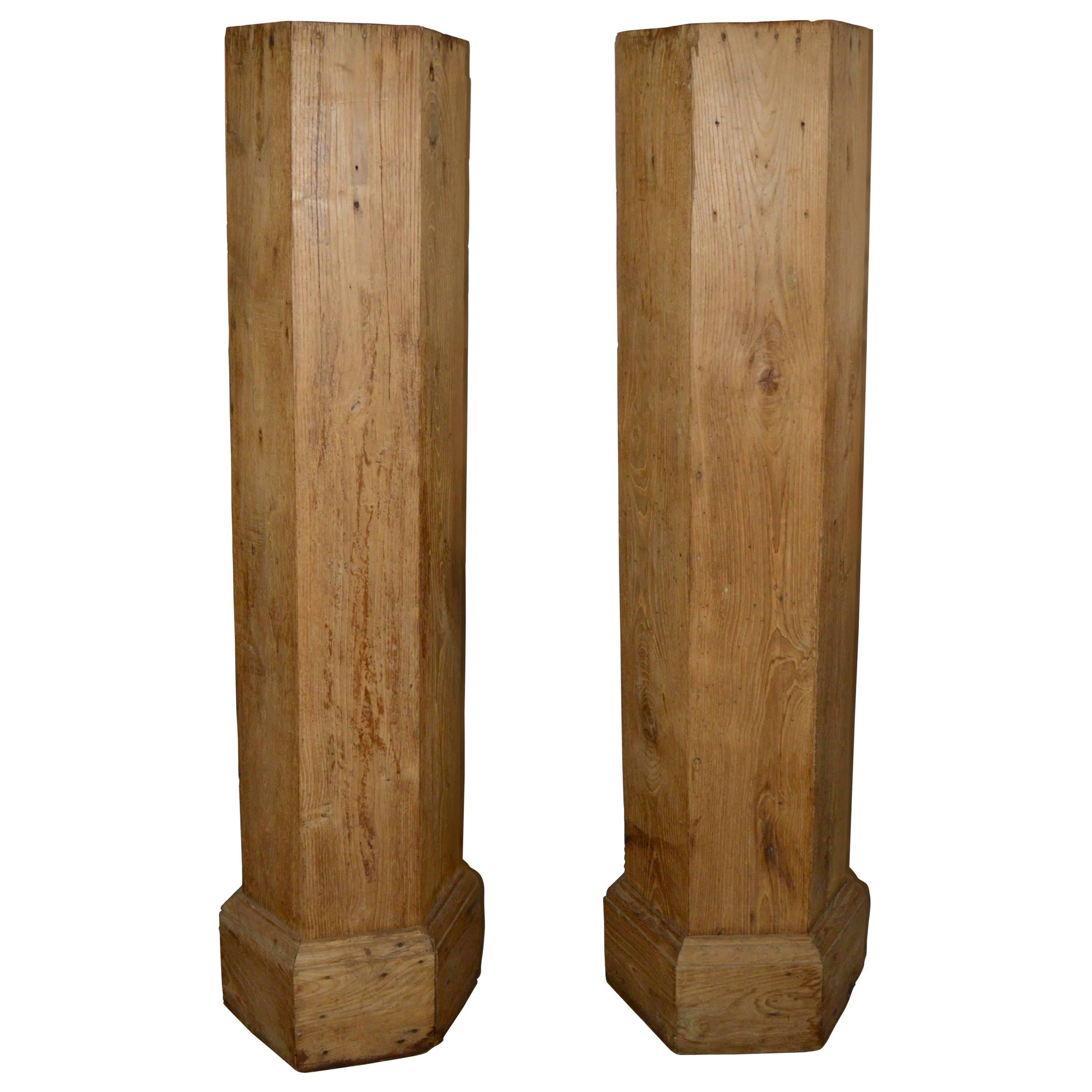 Pair of 19th Century Belgian Oak Column Pedestals