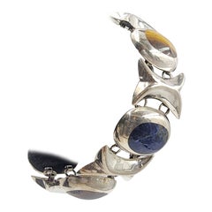 Mexican silver link bracelet with natural stones