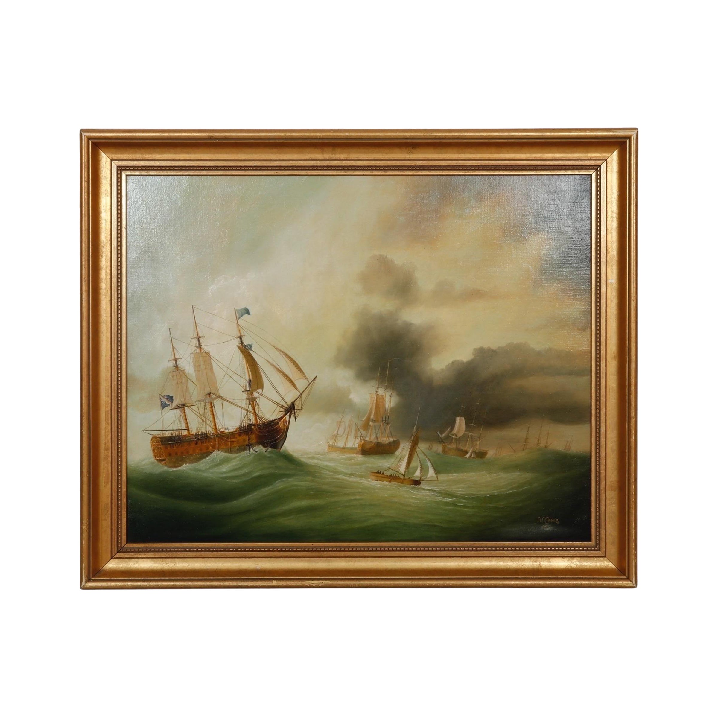 J. V. Capua Signiertes Original Ölgemälde auf Leinwand Lord Cornwallis Signale zum Segeln, Lord Cornwallis
