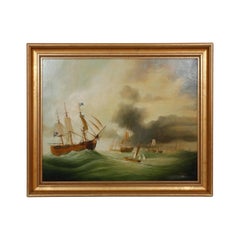 J. V. Capua Firmado Óleo original sobre lienzo "Lord Cornwallis hace señales de zarpar"