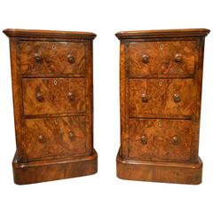 Beautiful Pair of Burr Walnut Victorian Period Bedside Chests