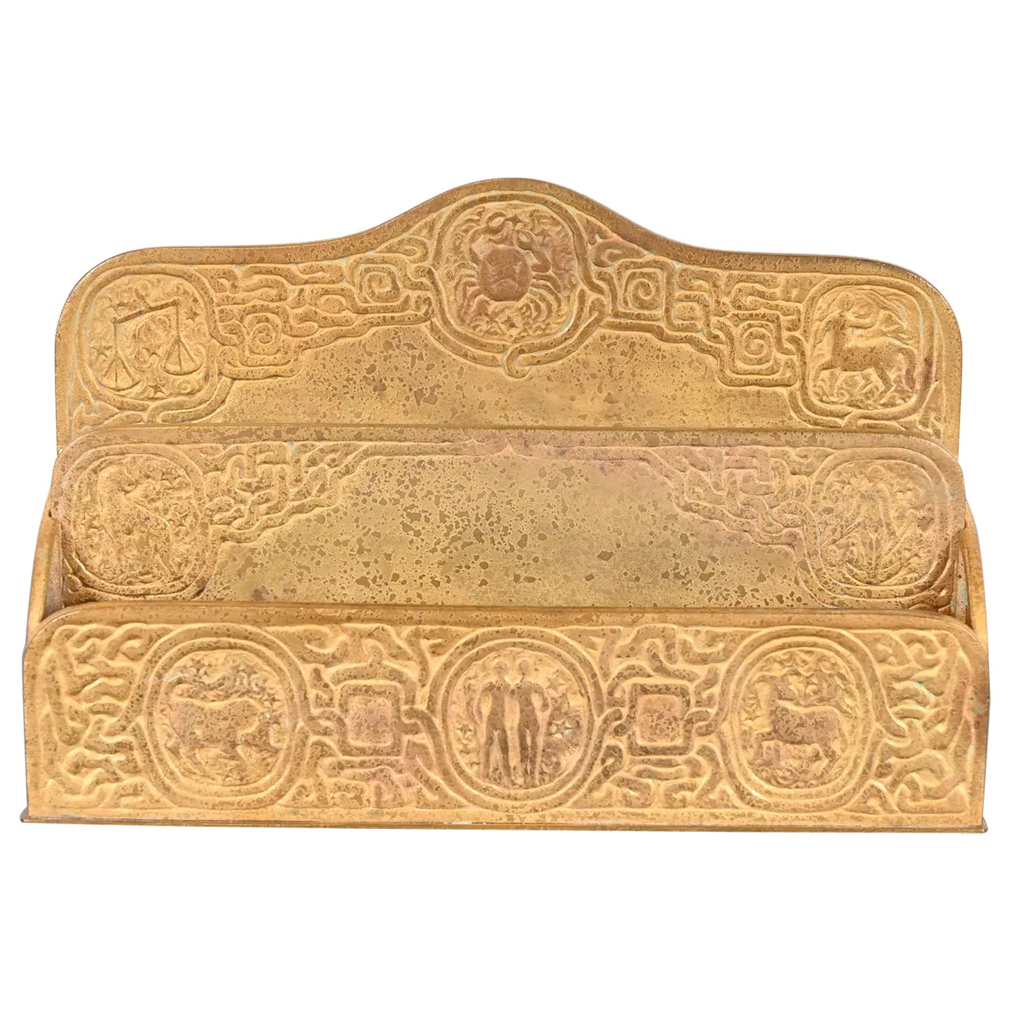 Tiffany Studios New York Zodiac Pattern Bronze Doré Letter Rack